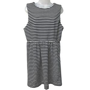 J Crew Black White Striped Daybreak Sleeveless Dress Flattering Preppy Size XL